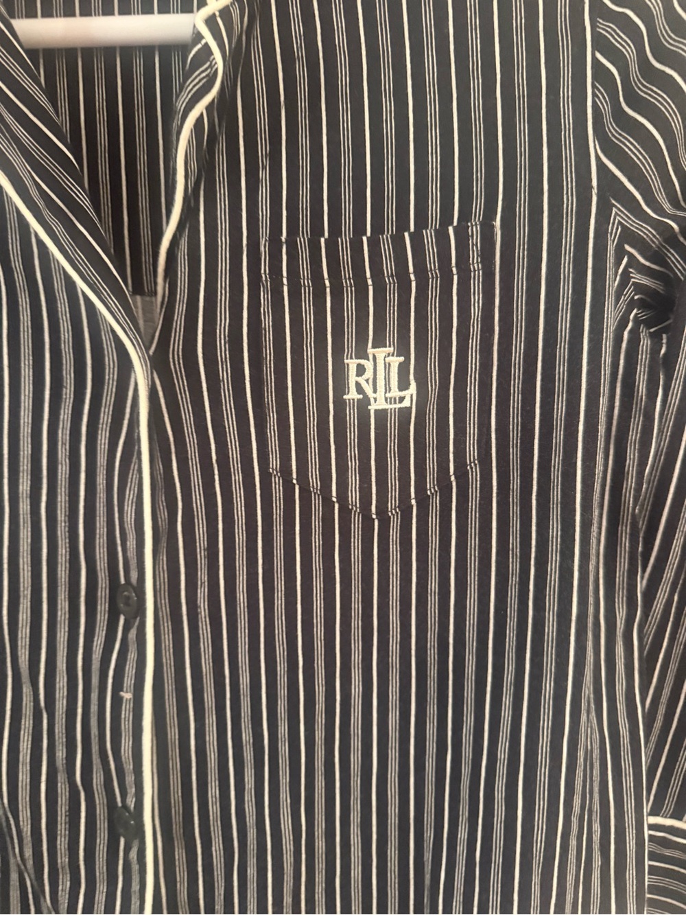 LAUREN RALPH LAUREN STRIPED COTTON SLEEP SHIRT SIZE SMALL BLACK WHITE - Picture 5 of 6